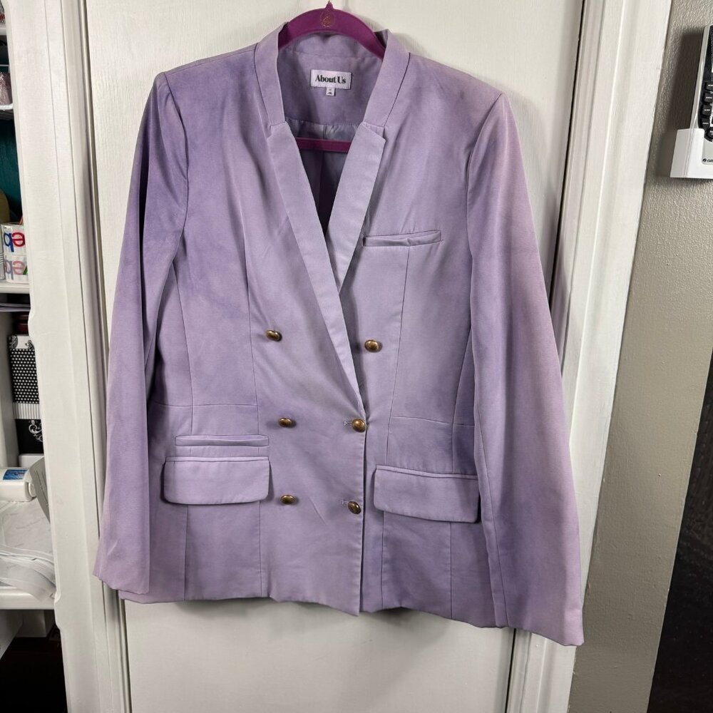 About Us light purple distressed button up blazer.  Size XL